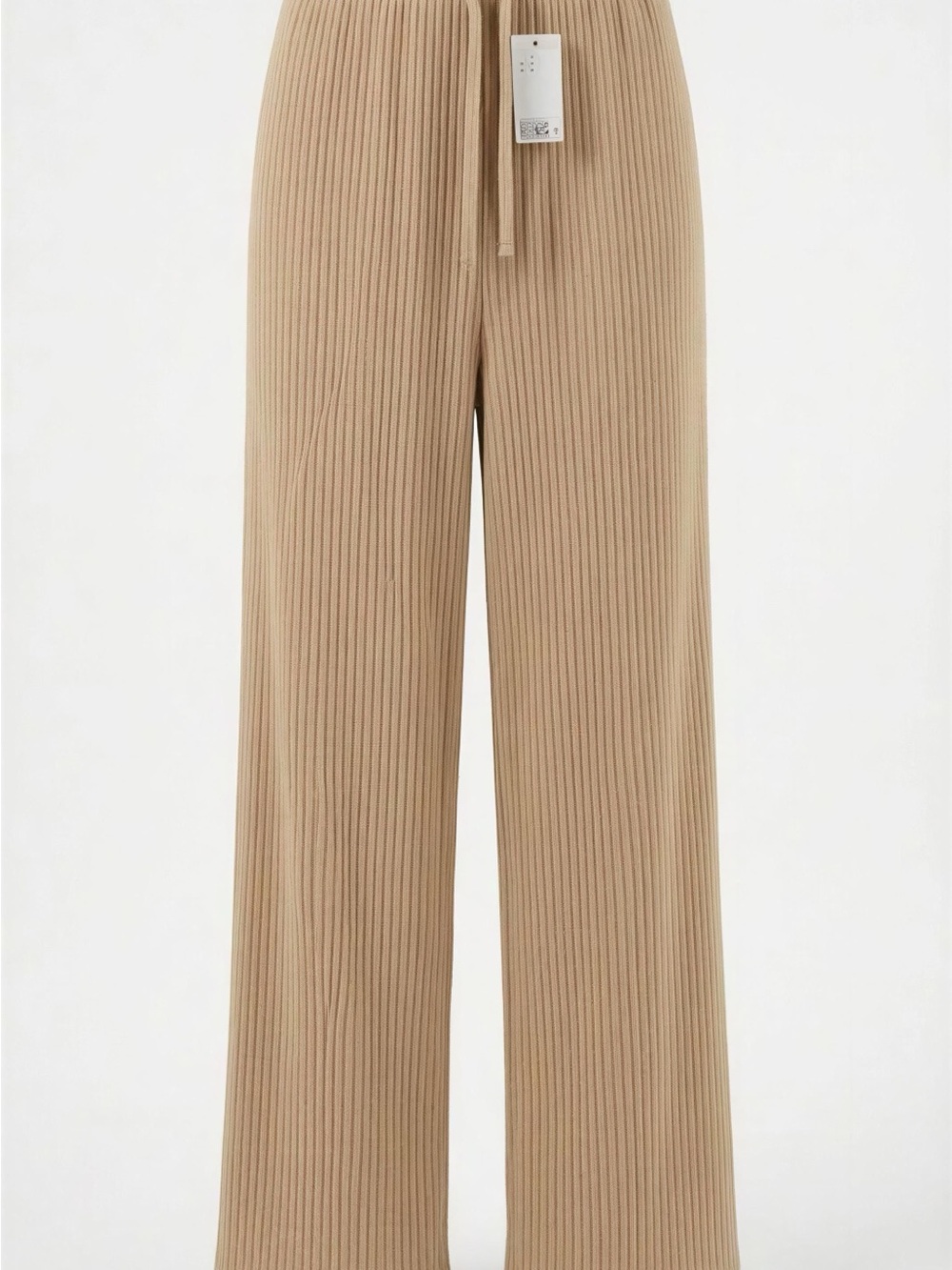 H&M Ribbed Wide-Leg Knit Pants - Tan
